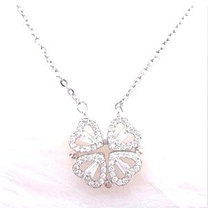 18K White Gold Hearts Clover Necklace 16"-18"Pendant wear it 2 ways.Great Gift!